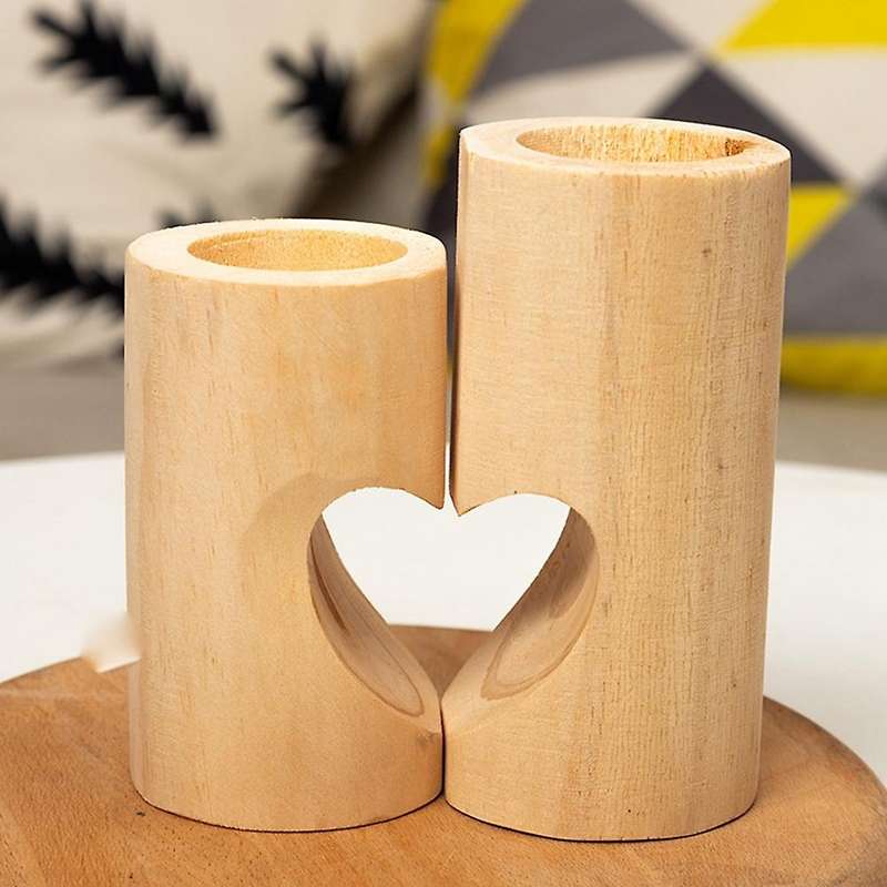 2pcs Wood Color Heart Shaped Candlestick for Guests Party Stickers-a