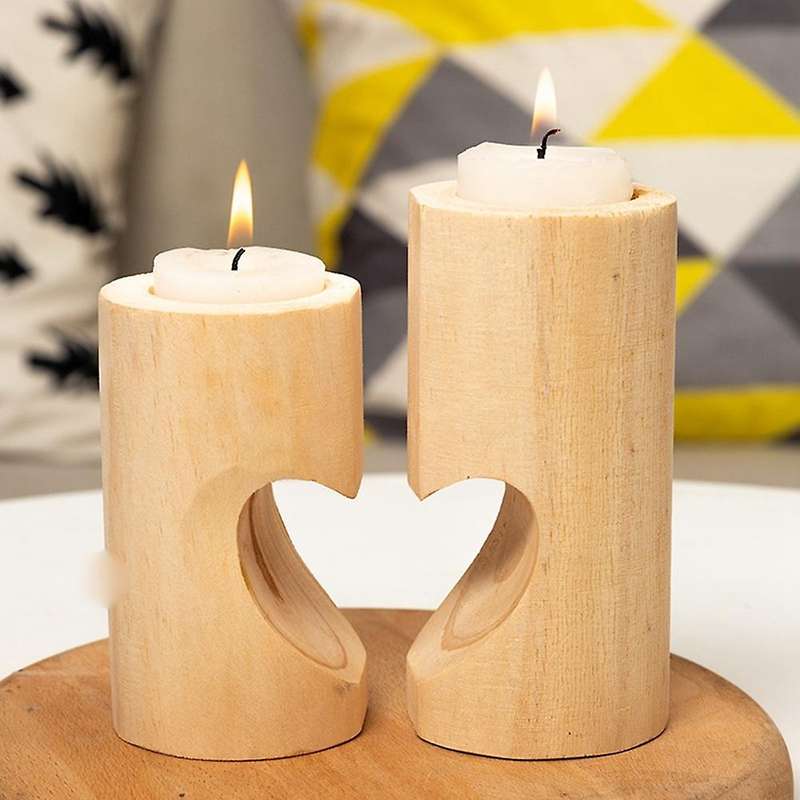 2pcs Wood Color Heart Shaped Candlestick for Guests Party Stickers-a