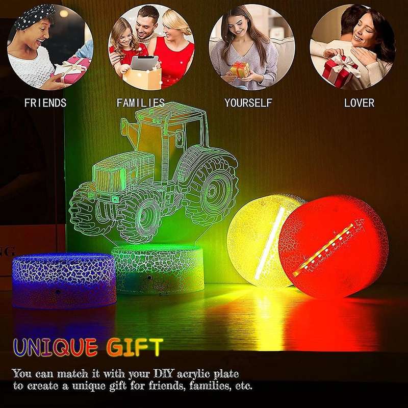2 Pack 3d Led Light Lamp Base + Remote Control + Usb Cable, White