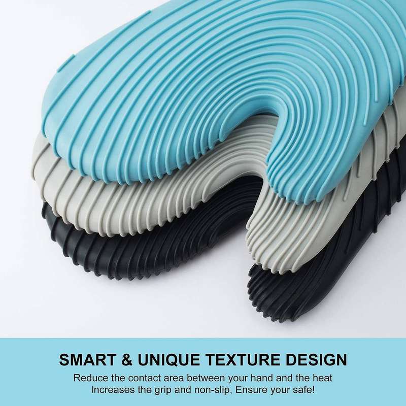 Silicone Oven Heat Resistant Thick Gloves 1 Pair with 1 Brush-blue