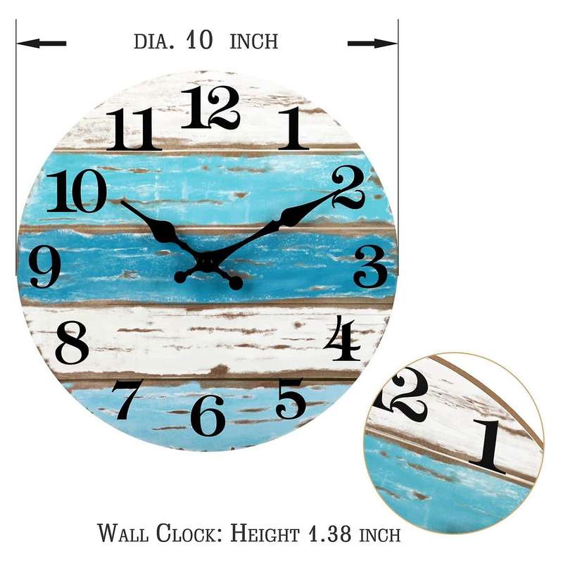 Beach Themed Blue Wall Clocks Battery Operated,for Home 10 Inch