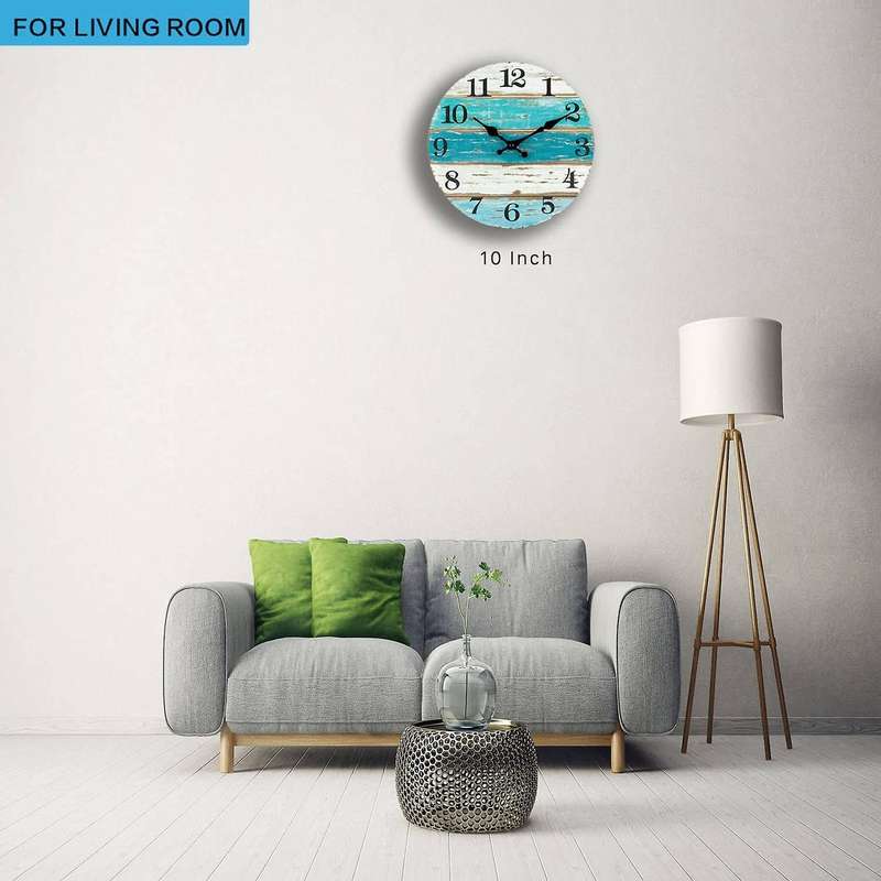 Beach Themed Blue Wall Clocks Battery Operated,for Home 10 Inch
