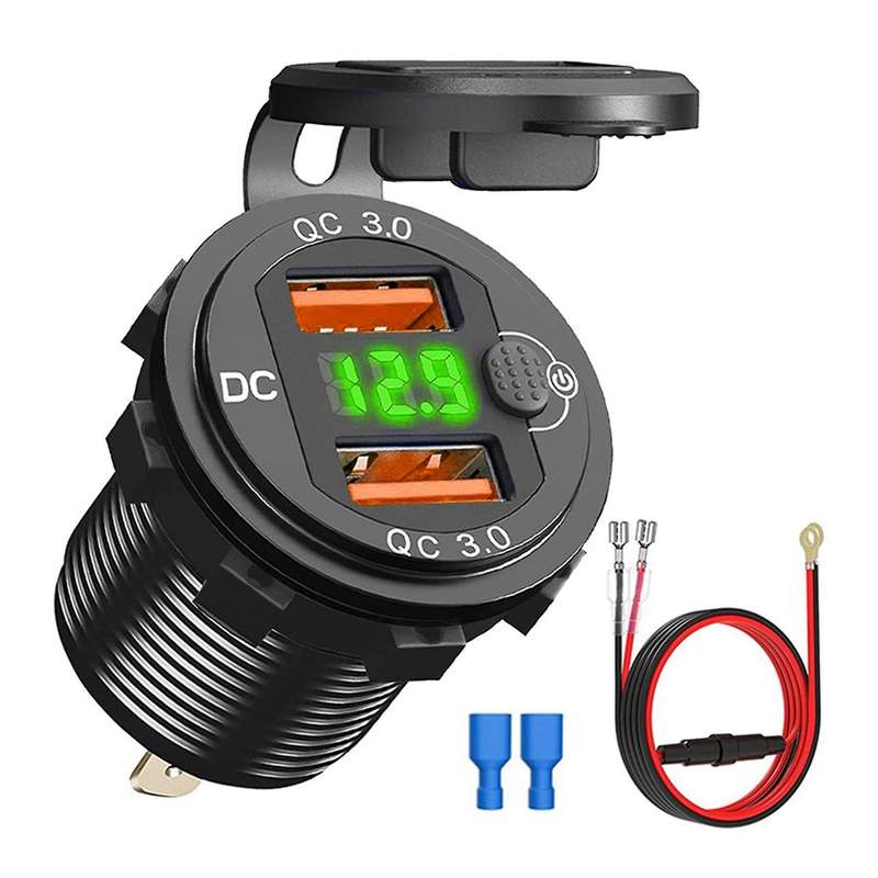 Qc3.0 Car Dual Usb Port Charger Socket with Switch for Marine B