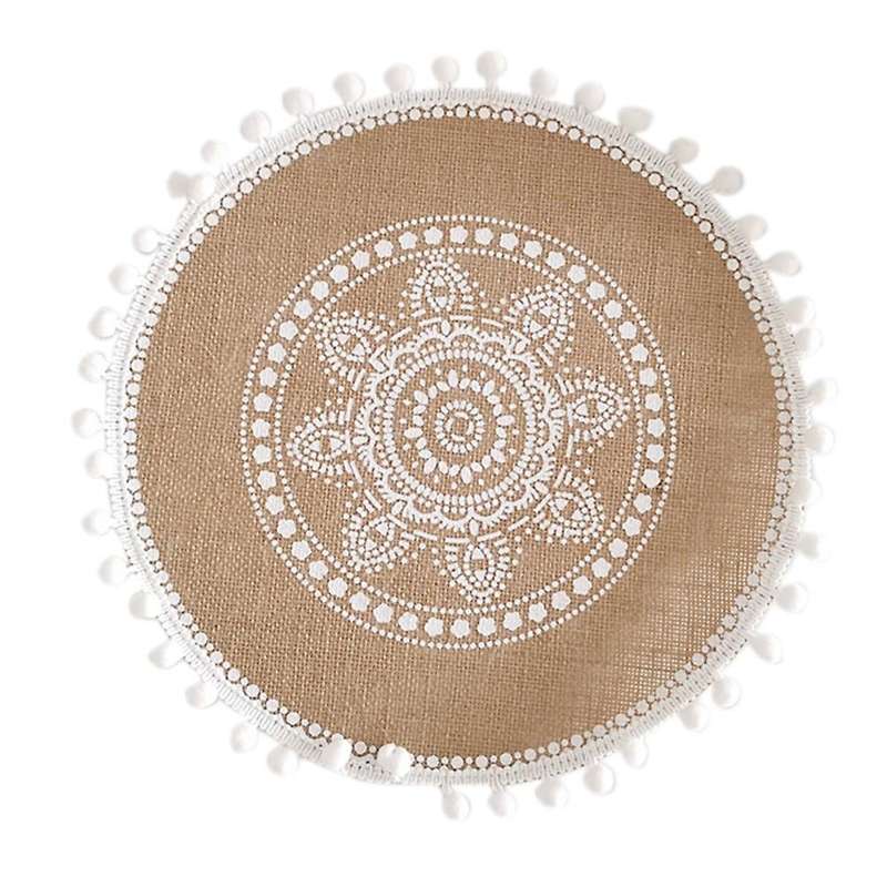 Table Mat 4 Pcs Round 38cm In Diameter Cotton Linen Home Placemat(a)