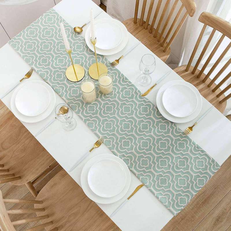 Turquoise Table Runner 48 Inches with Tassels for Home, Party Decor