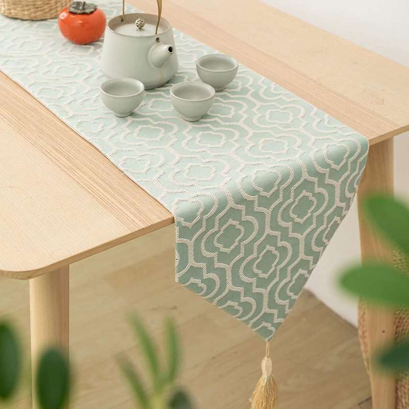 Turquoise Table Runner 48 Inches with Tassels for Home, Party Decor