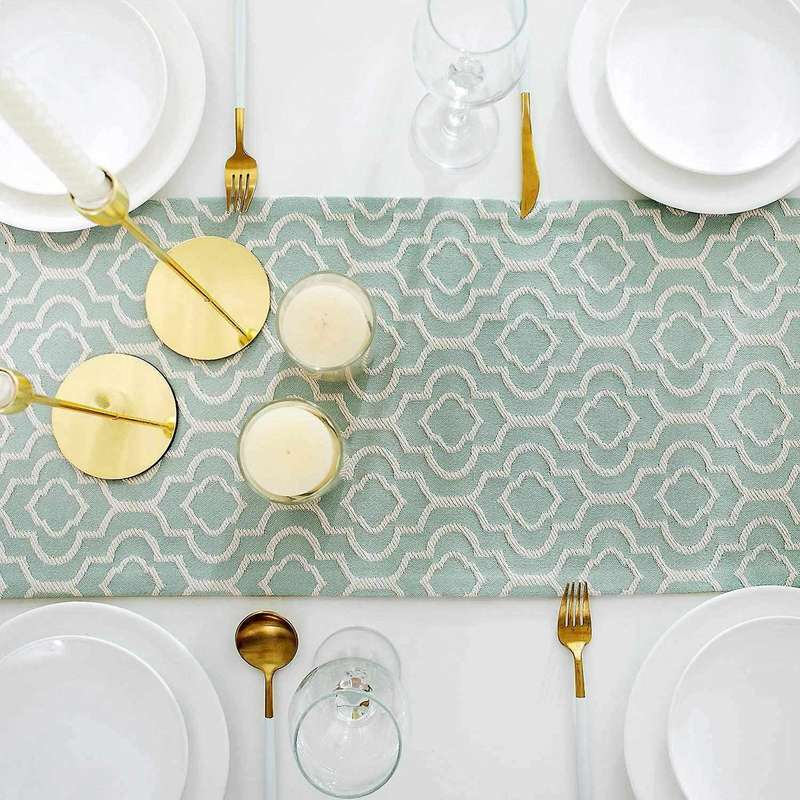 Turquoise Table Runner 48 Inches with Tassels for Home, Party Decor