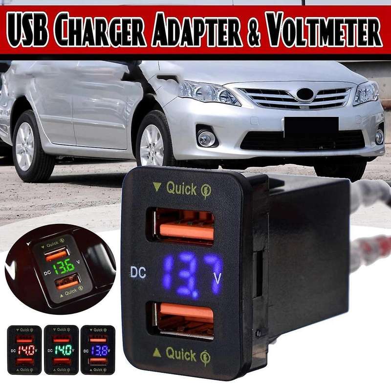 36w Car Charger Qc3.0 Adapter for Toyota Hiace Prado 22x44mm Green