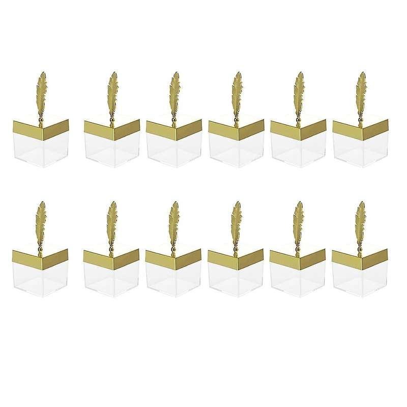 12pcs Square Wedding Candy Box Metal Personality Gift Golden