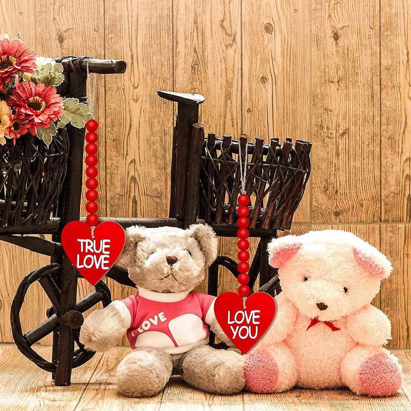10 Pcs Valentine's Day Wooden Bead Heart Garlands Wall Hanging