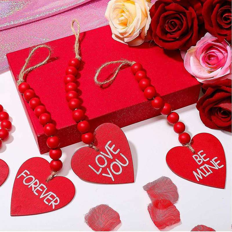 10 Pcs Valentine's Day Wooden Bead Heart Garlands Wall Hanging