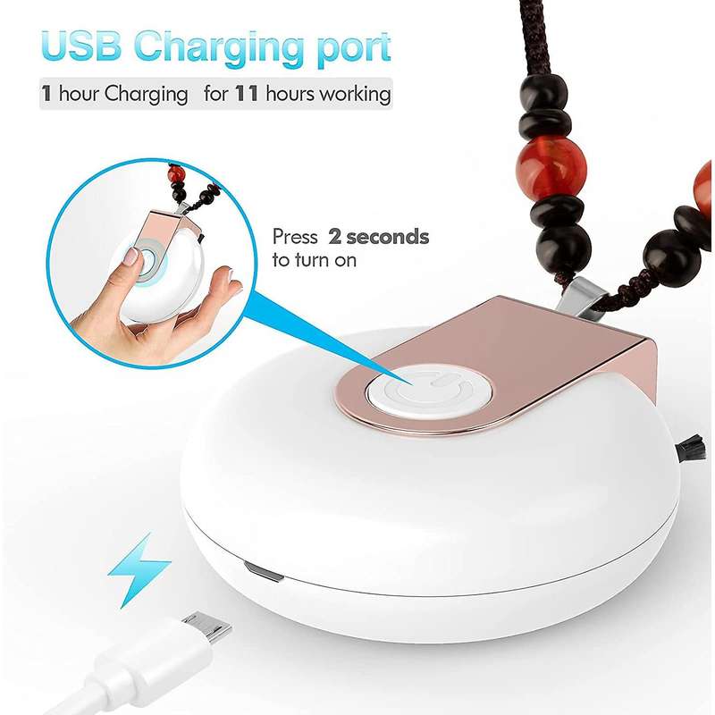 Mini Air Purifier Necklace for All Ages, Adults and Kids White+silver