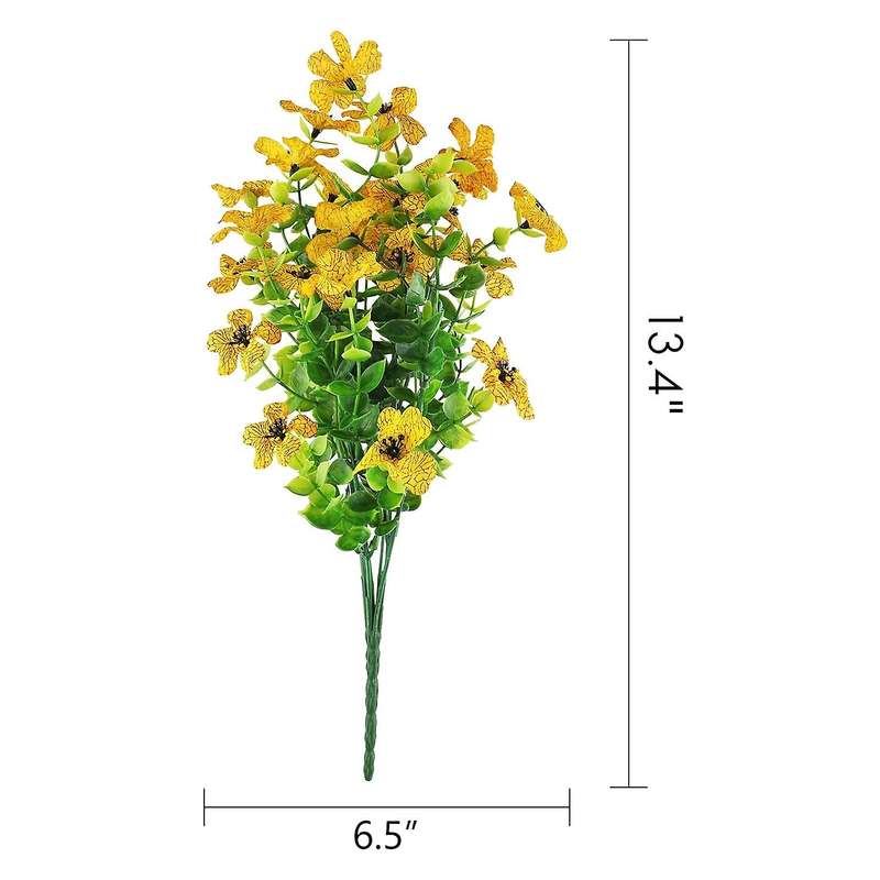 6 Bundles Artificial Flowers Uv Resistant Fake Plants Yellow
