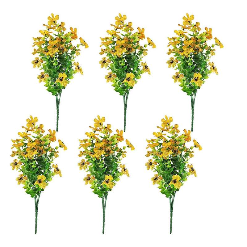 6 Bundles Artificial Flowers Uv Resistant Fake Plants Yellow