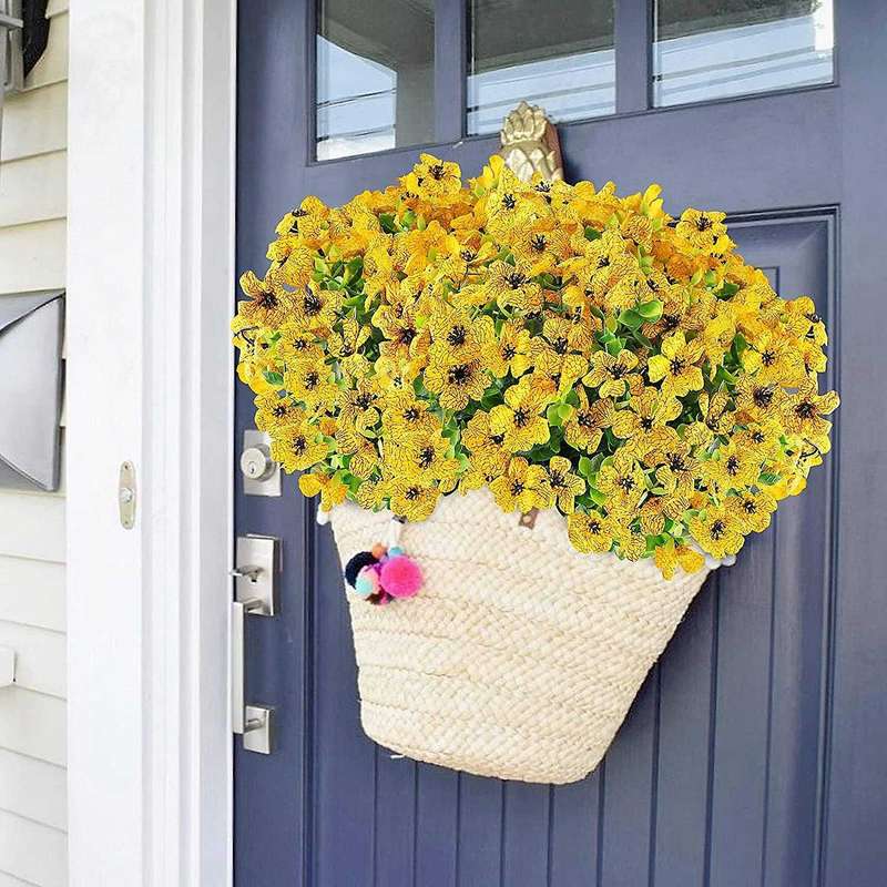 6 Bundles Artificial Flowers Uv Resistant Fake Plants Yellow
