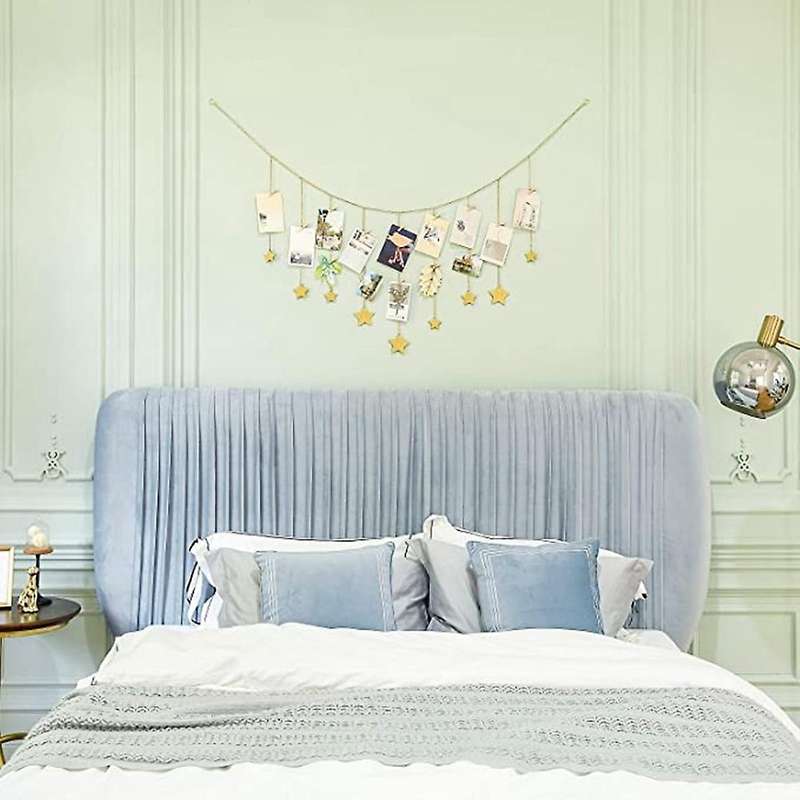 Hanging Photo Display Wooden Stars Garland with 25 Wood Clips Wall