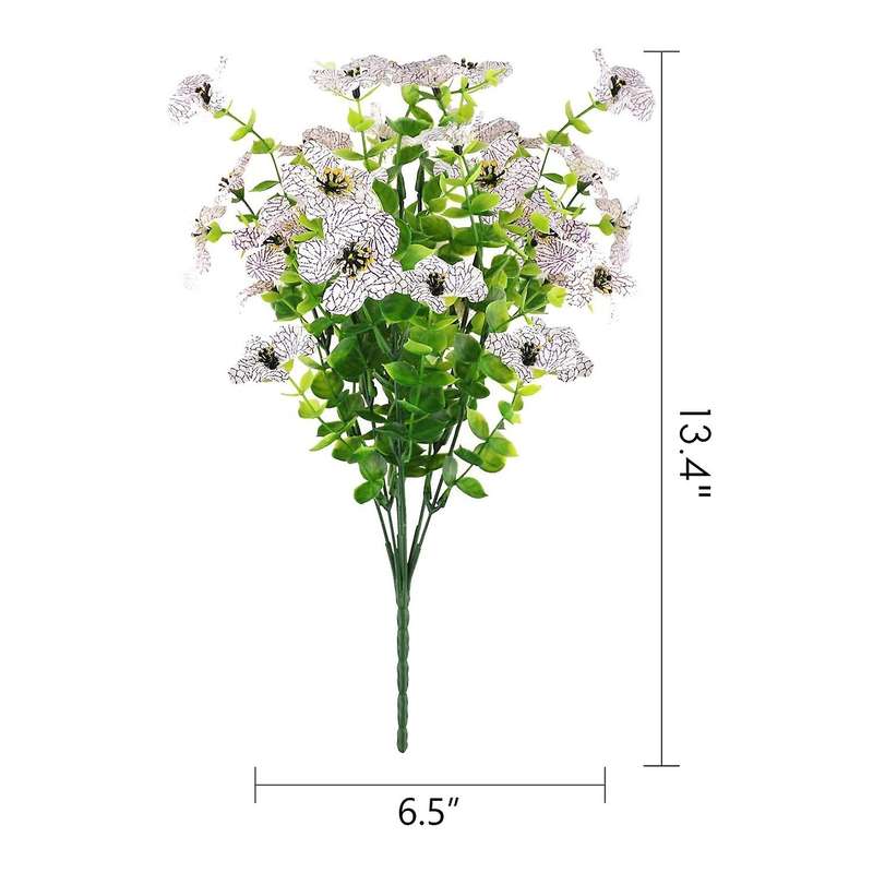 6 Bundles Artificial Flowers Uv Resistant Fake Plants White