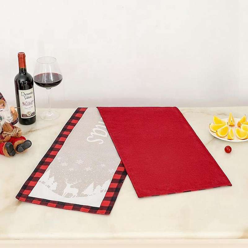 Red Black Buffalo Plaid Christmas Table Runner Decoration for Home
