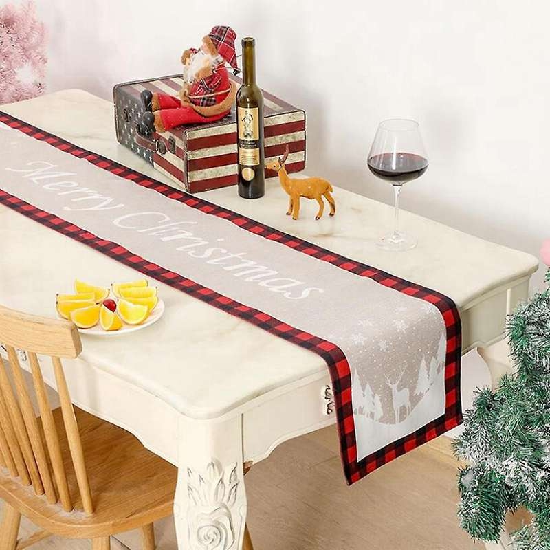 Red Black Buffalo Plaid Christmas Table Runner Decoration for Home