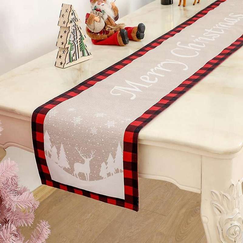 Red Black Buffalo Plaid Christmas Table Runner Decoration for Home