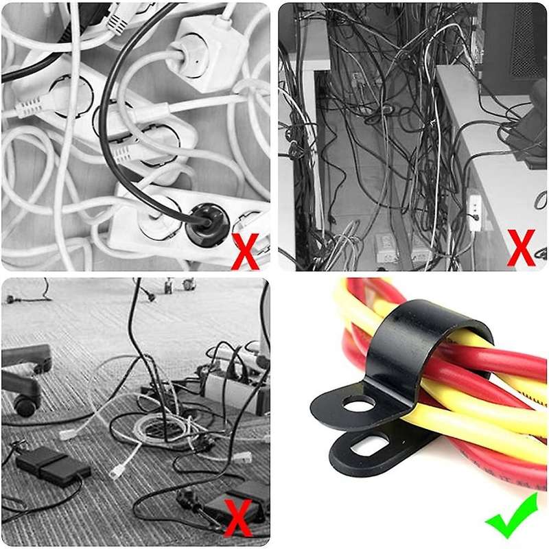 1000 Pcs 1/4 Inch Black Nylon R-type Cable Clips for Mounting