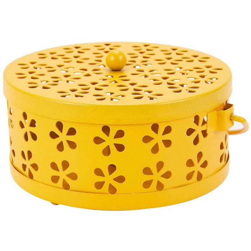 Nordic Retro Metal Hollow Floral Mosquito Coil Holder(yellow)