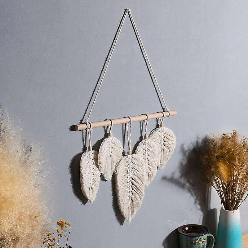 Handmade Macrame Leaf Wall Hanging Tapestry Cotton Woven,beige+yellow