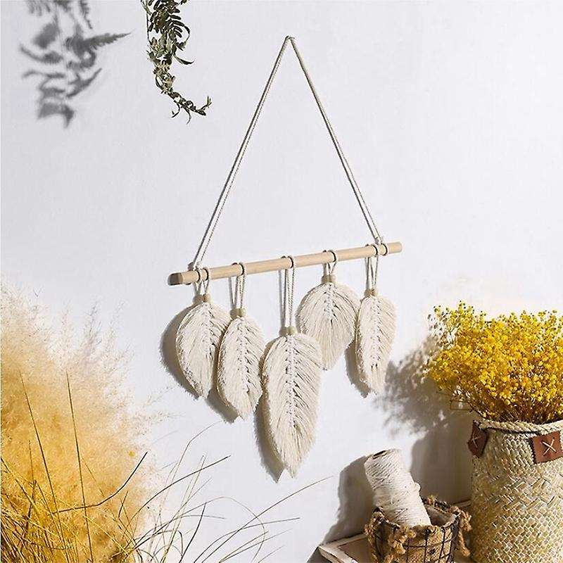 Handmade Macrame Leaf Wall Hanging Tapestry Cotton Woven,beige+yellow