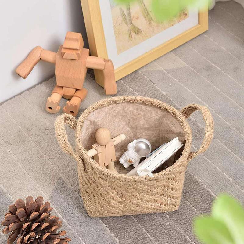 Jute Storage Baskets Natural Woven Linen Storage Box with Handle