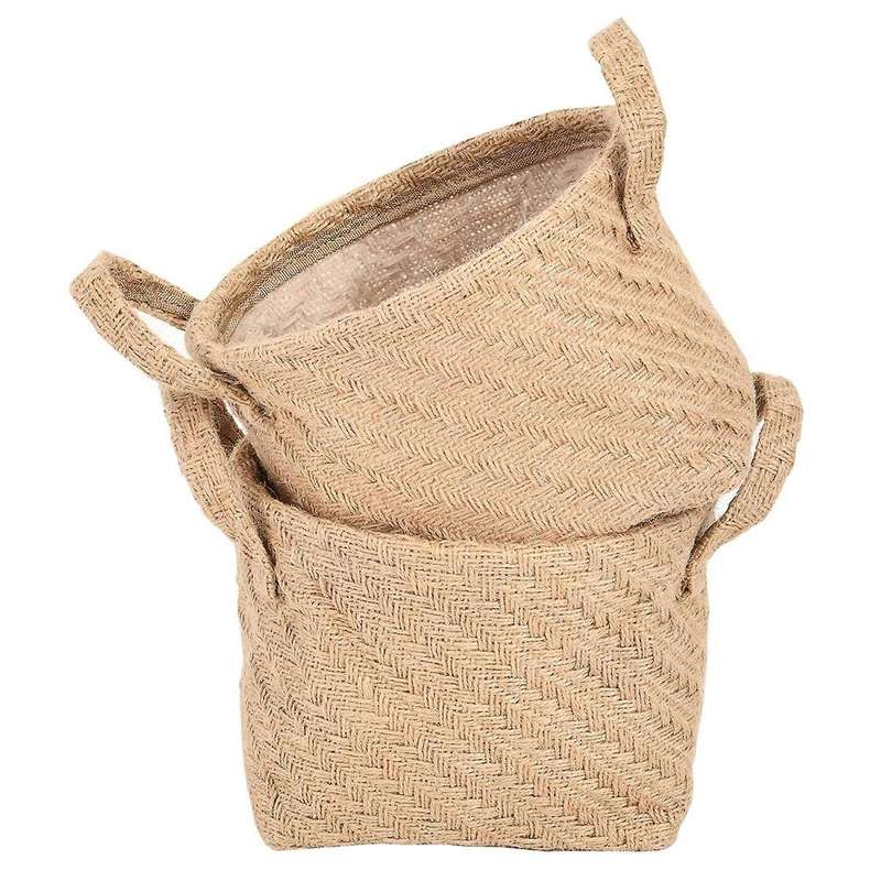 Jute Storage Baskets Natural Woven Linen Storage Box with Handle