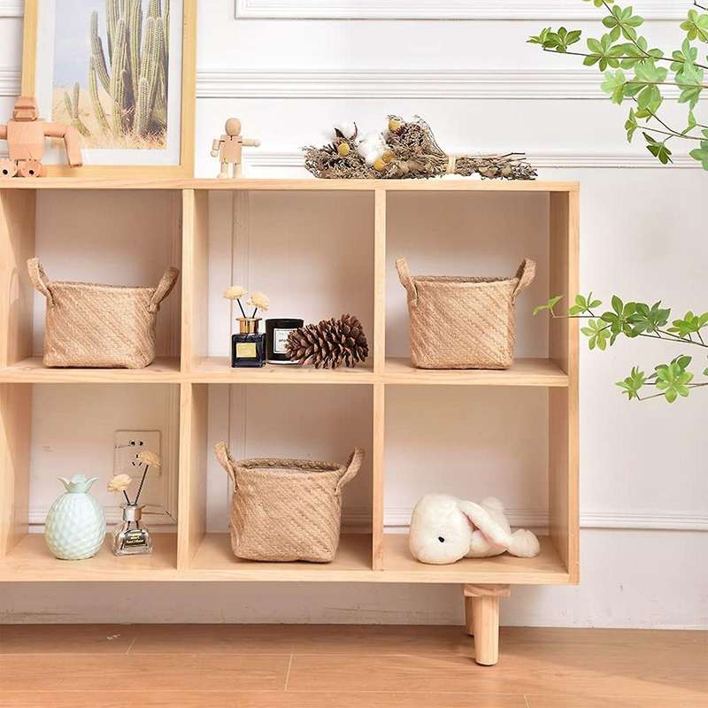 Jute Storage Baskets Natural Woven Linen Storage Box with Handle