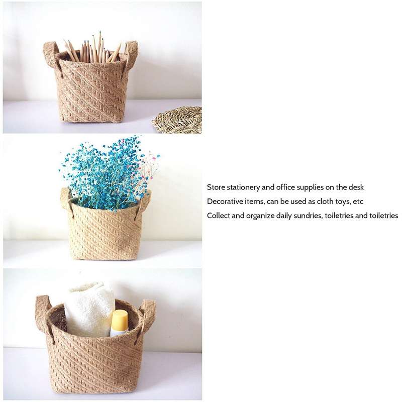 Jute Storage Baskets Natural Woven Linen Storage Box with Handle