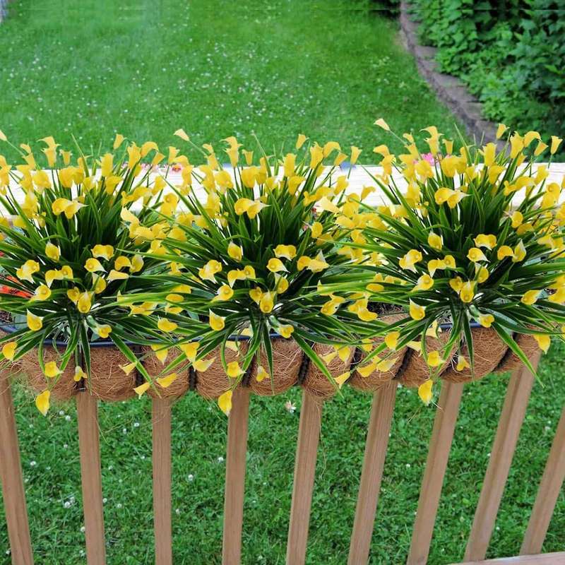 8 Pcs Artificial Flowers Outdoor Yellow Plants Plastic Greenery Decor
