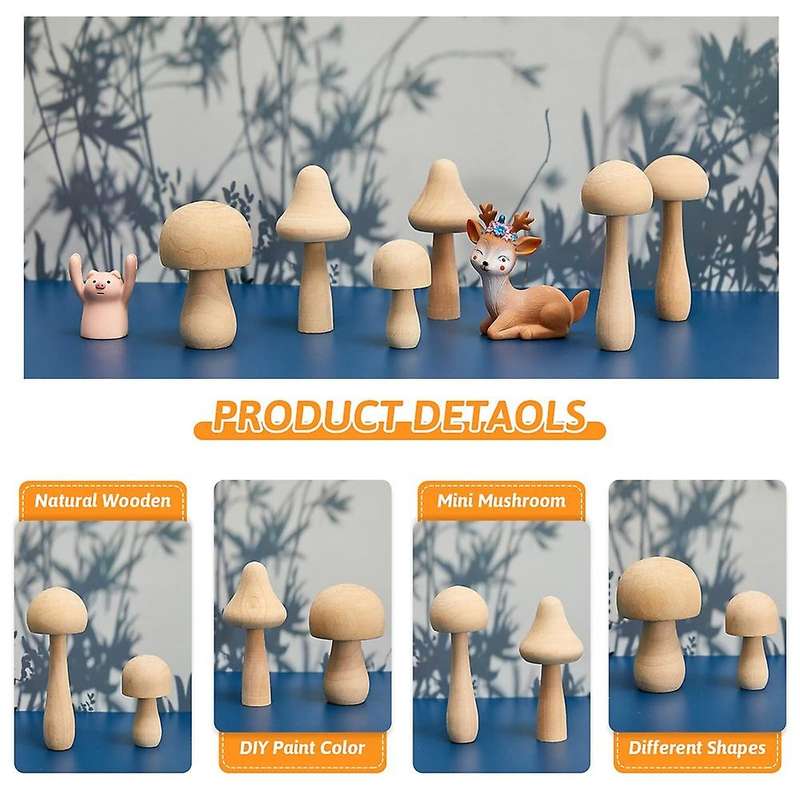 10 Pieces Big Sizes Unfinished Wooden Mushroom Unpainted Wooden