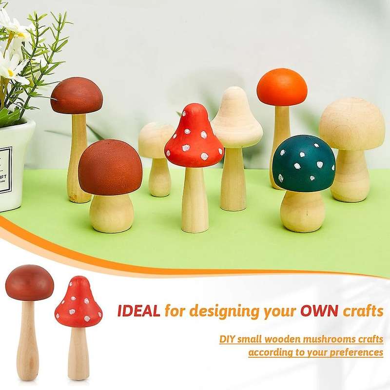 10 Pieces Big Sizes Unfinished Wooden Mushroom Unpainted Wooden