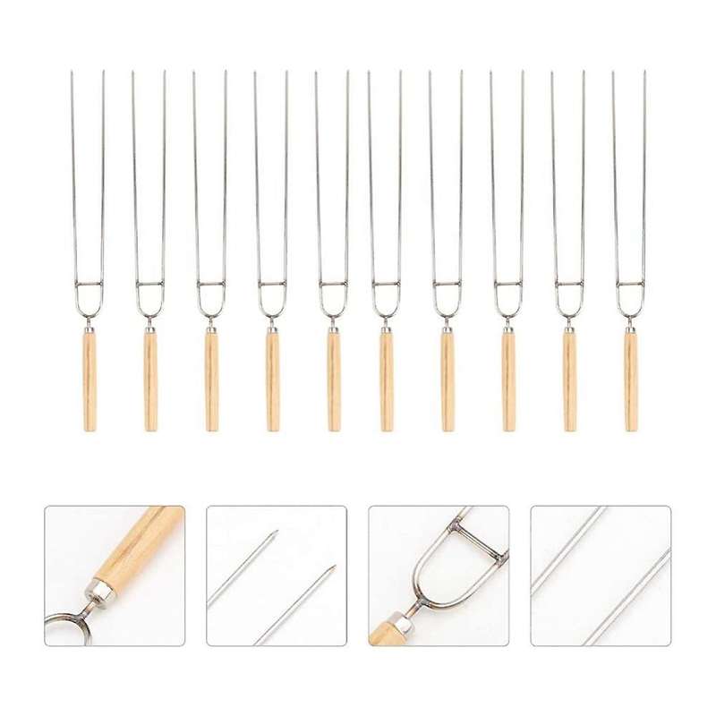 10pcs Stainless Steel U- Shaped Barbecue Forks Fork Roasting Sticks
