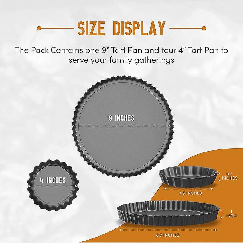 Set Of 5 Tart Pan - Includes 9 Inch Tart Pan & 4 Inch Mini Tart Pans