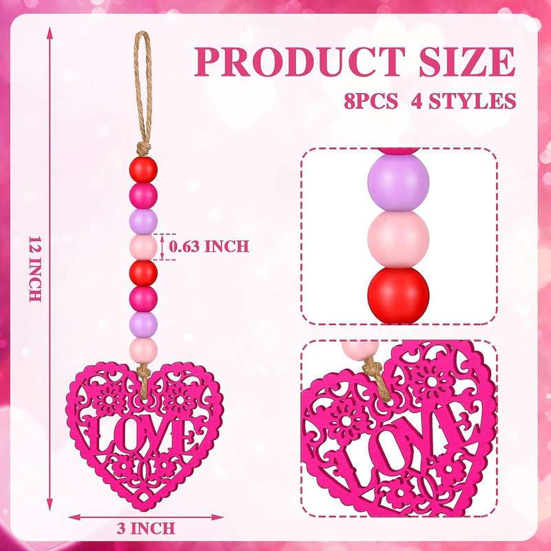 8 Pieces Valentine's Day Wooden Bead Heart Garlands for Home Decor