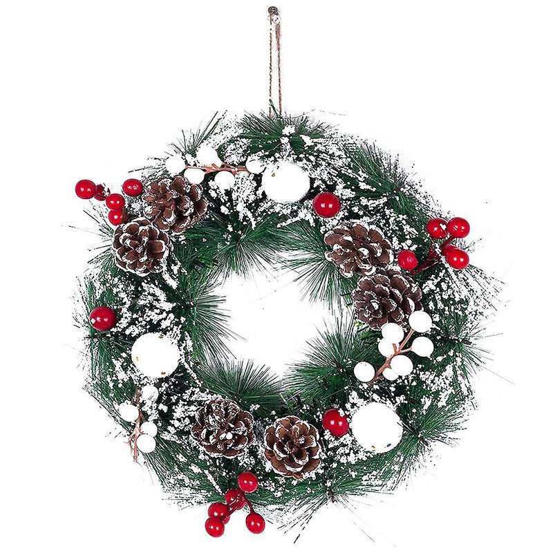 Christmas Decoration Wreath for Front Door, Wall Hanging Snowball Red