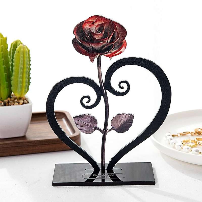 Iron Metal Rose Ornaments Rose with Heart-shaped Bracket(pink)