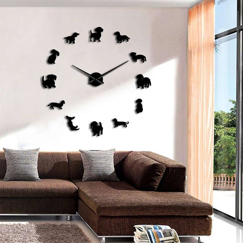 Diy Dog Pet Frameless Giant Wall Clock Clock Wall Watch Black