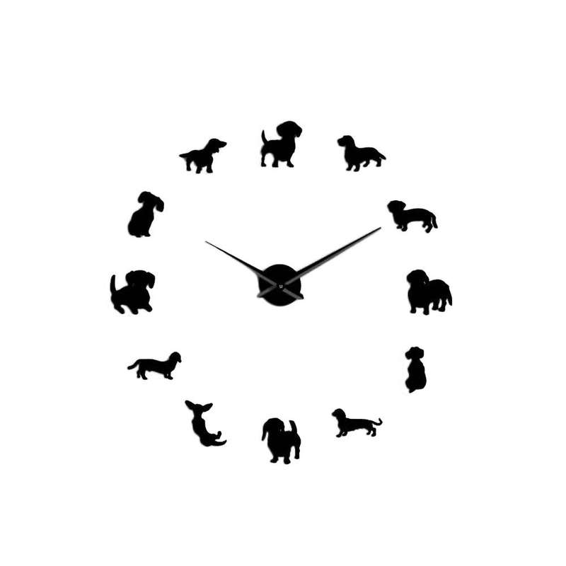 Diy Dog Pet Frameless Giant Wall Clock Clock Wall Watch Black