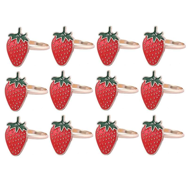 12pcs Strawberry Napkin Rings, Simple Fruit Series Napkin Rings