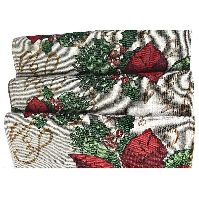 Christmas Decorative Table Runner Weave Flower Green Leaves