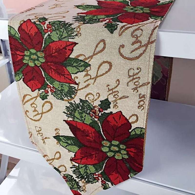 Christmas Decorative Table Runner Weave Flower Green Leaves