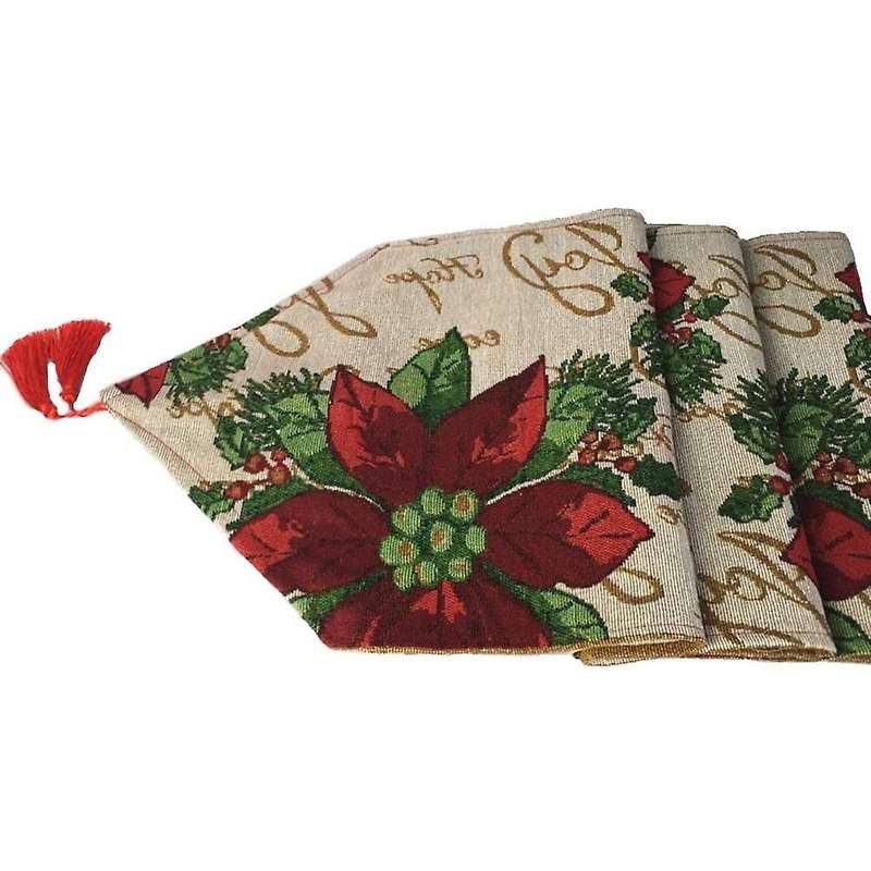 Christmas Decorative Table Runner Weave Flower Green Leaves
