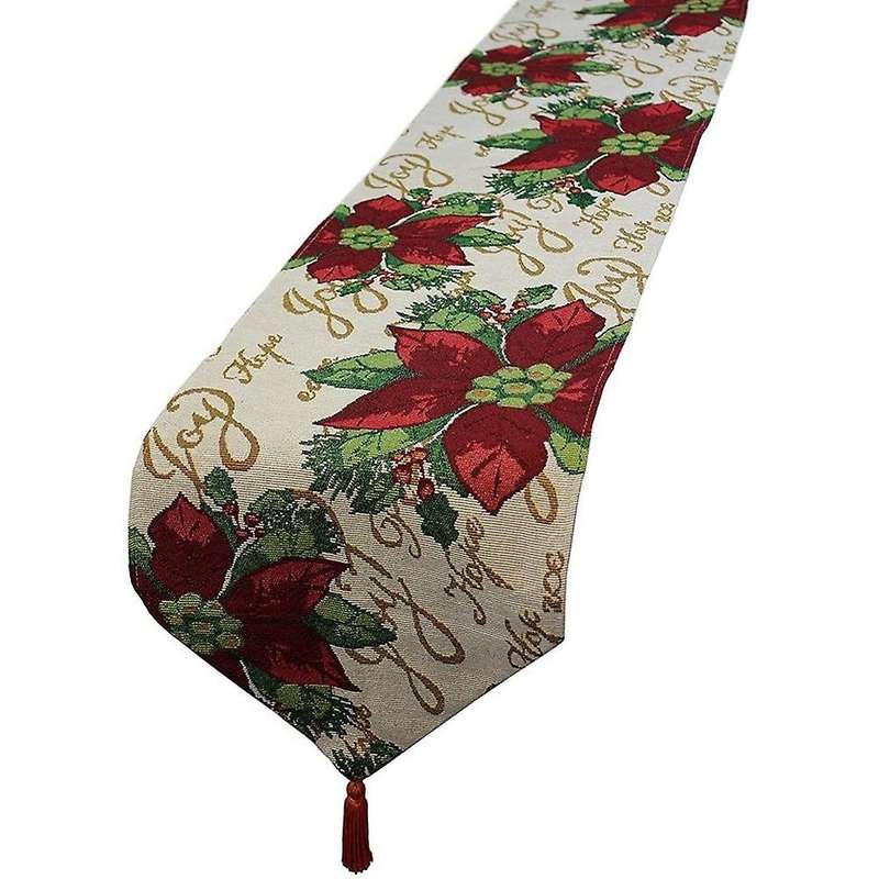 Christmas Decorative Table Runner Weave Flower Green Leaves