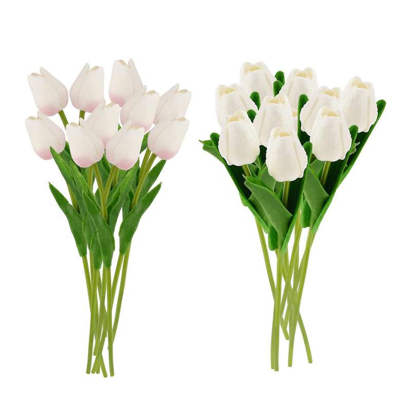20 Pcs Artificial Flowers Fake Tulip Bouquet (white and Pink)