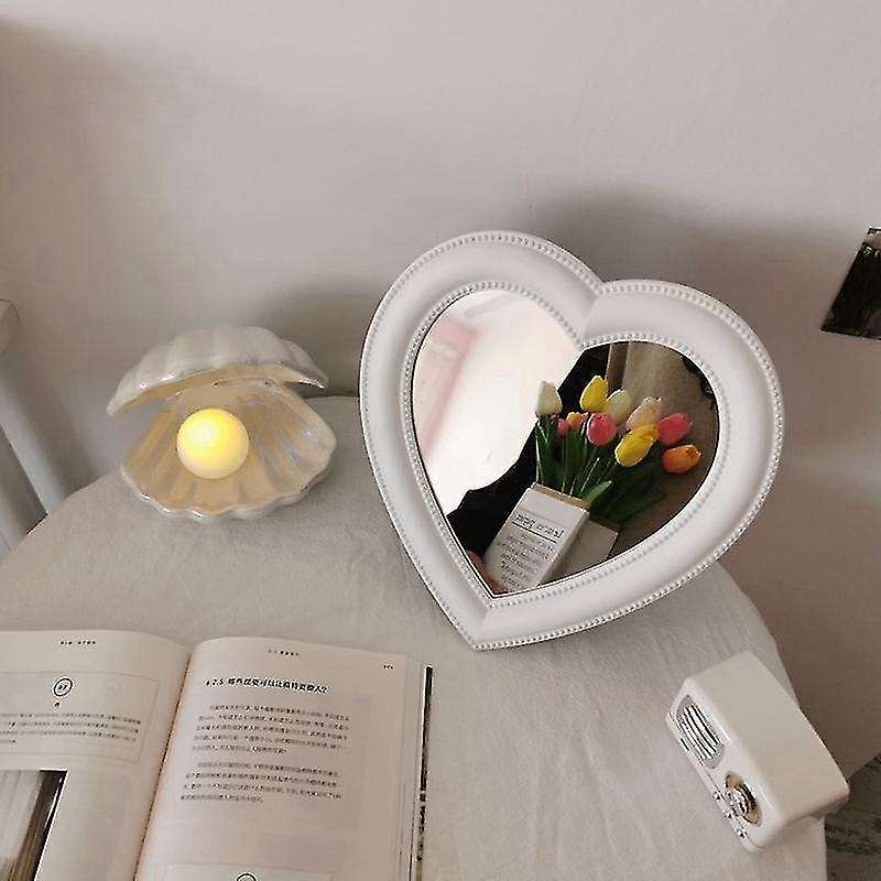 Makeup Mirror Desktop Wall Mounted Dual-use Heart-shaped White