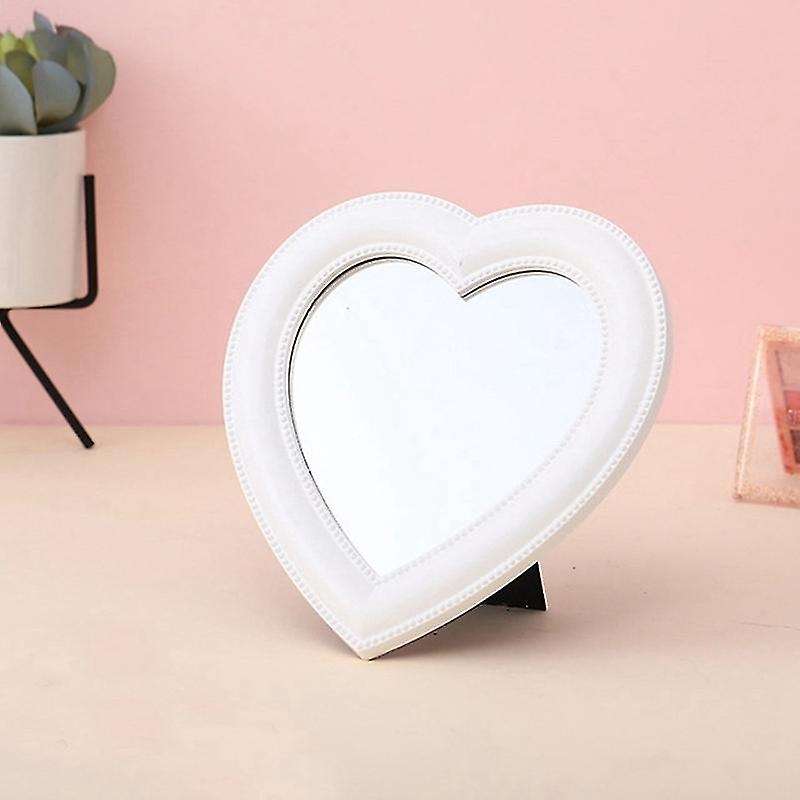 Makeup Mirror Desktop Wall Mounted Dual-use Heart-shaped White